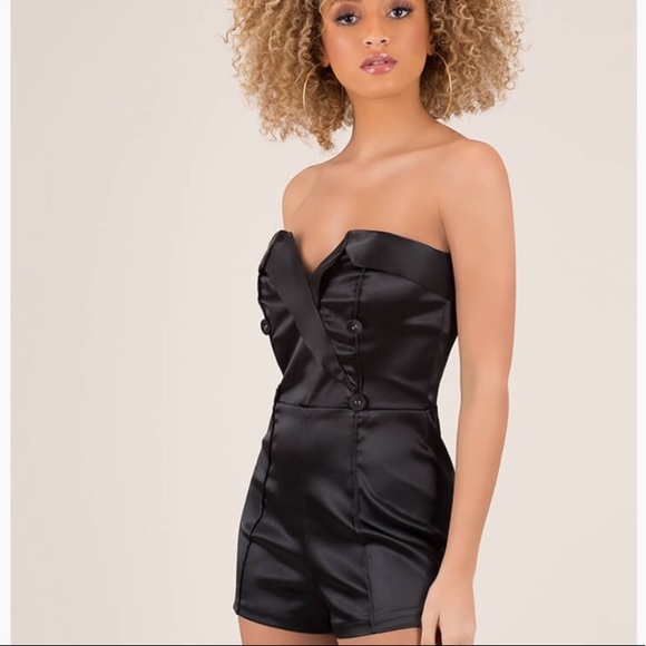New LUXXEL Satin Tuxedo Romper - Picture 3 of 4